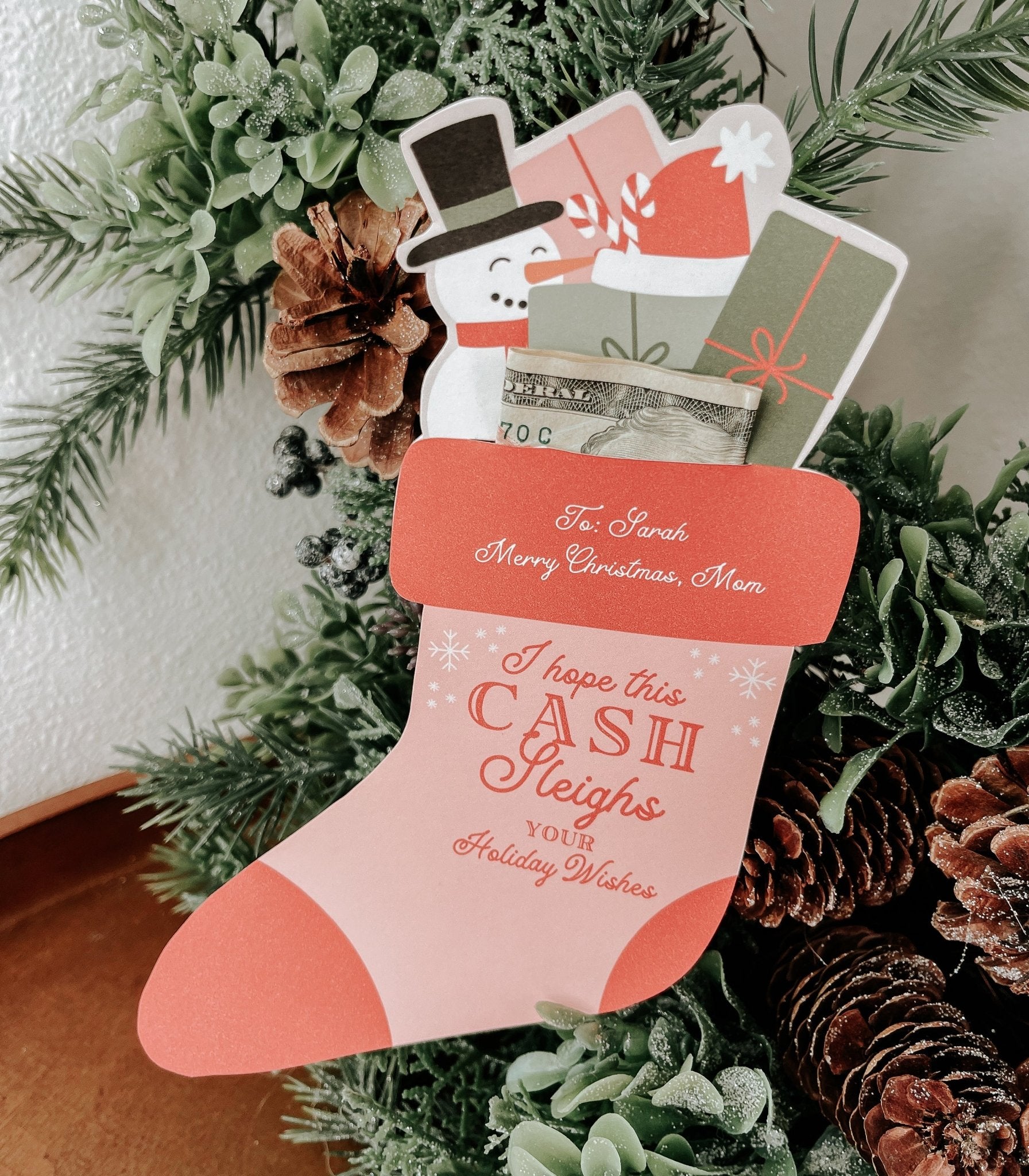 Cash Stocking Holiday Gift Holder Printable - High Peaks Studios