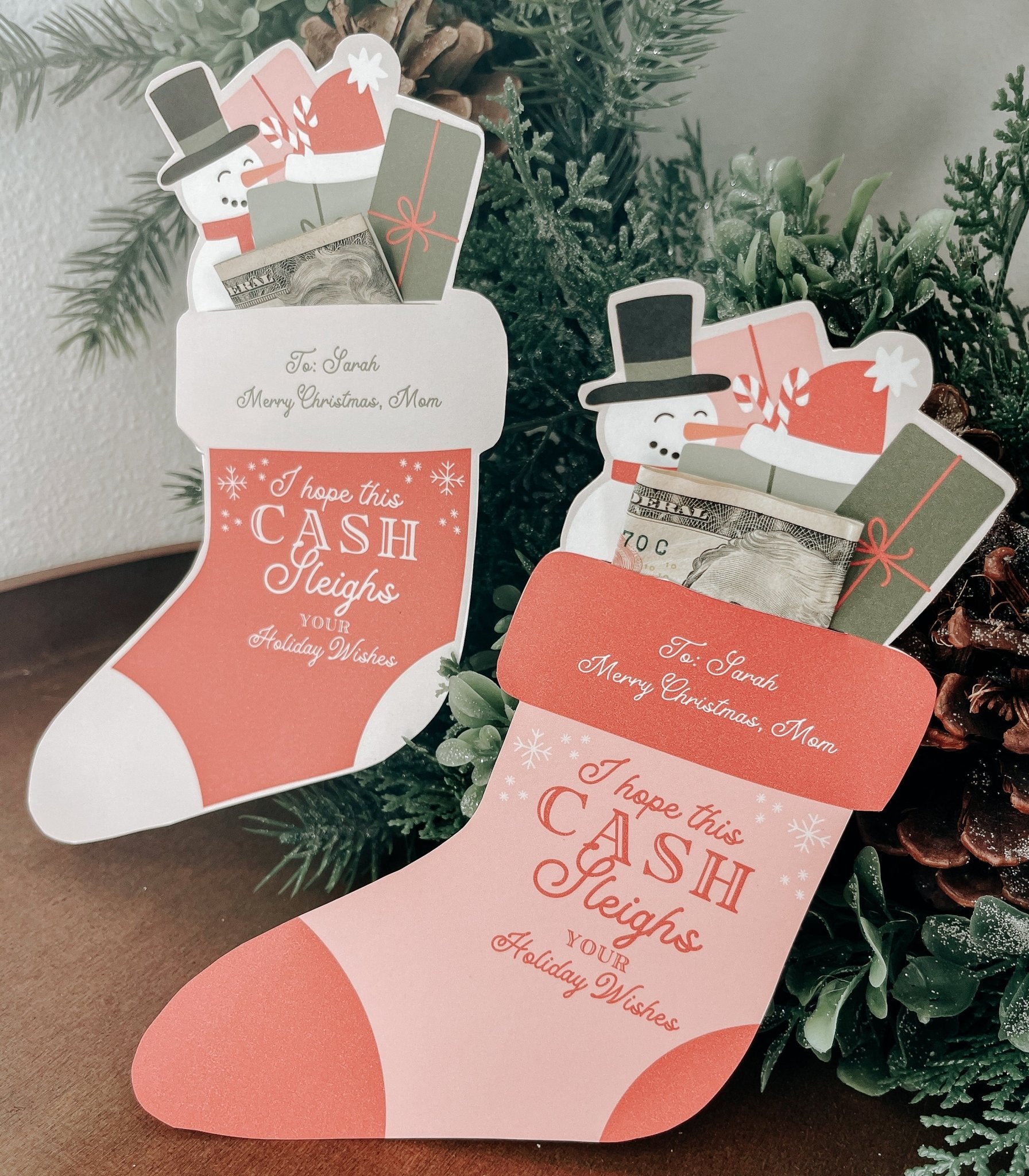 Cash Stocking Holiday Gift Holder Printable - High Peaks Studios