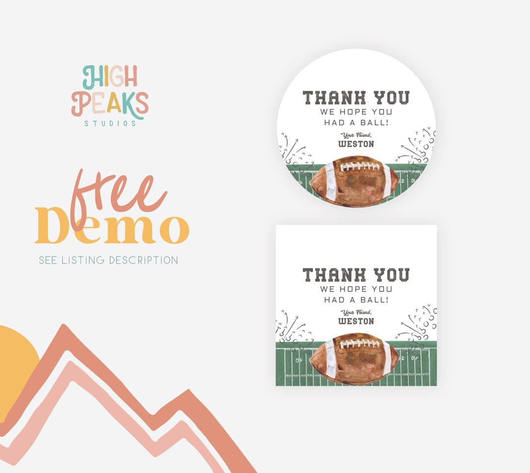 Circle and Square Printable Favor Tags or Stickers - Football Birthday - High Peaks Studios