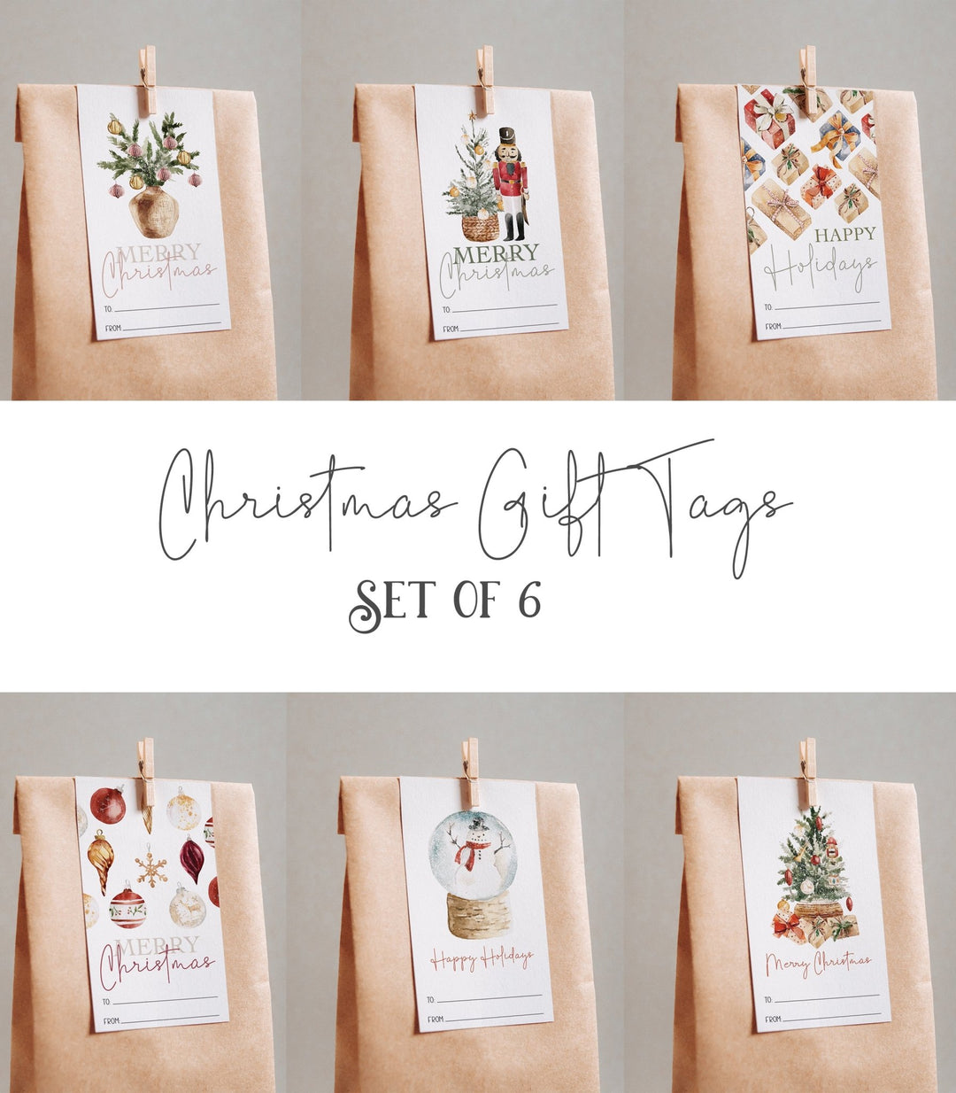 Classic Christmas Gift Tags Set of 6 Printables - High Peaks Studios