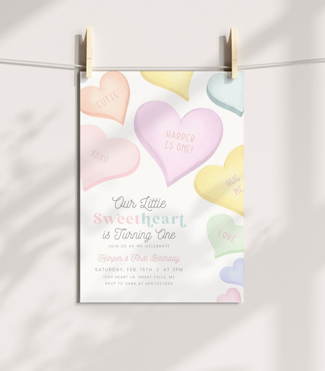 Conversation Heart Birthday Invitation Printable - High Peaks Studios