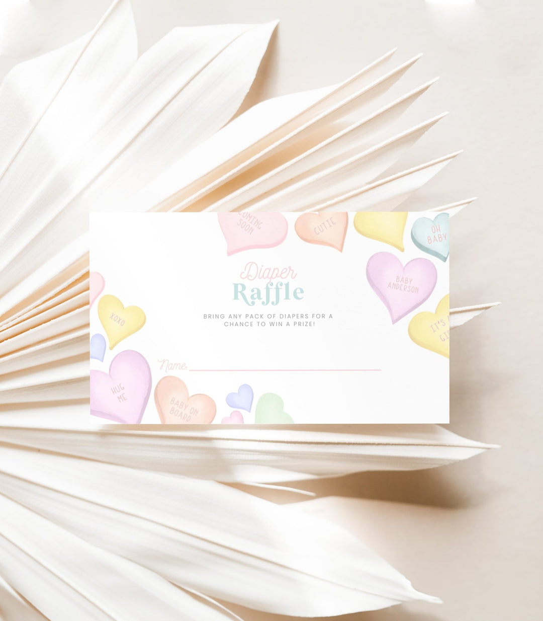 Conversation Heart Diaper Raffle Card Printable - High Peaks Studios