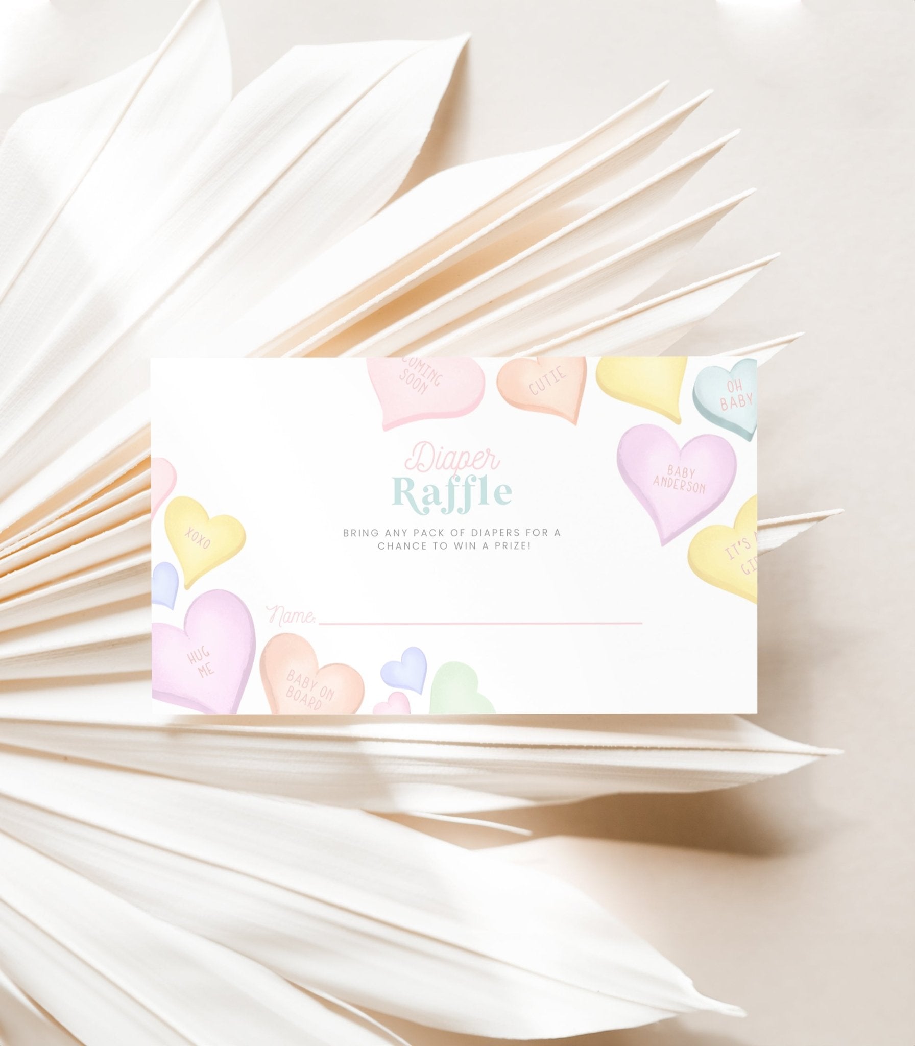 Conversation Heart Diaper Raffle Card Printable – High Peaks Studios LLC
