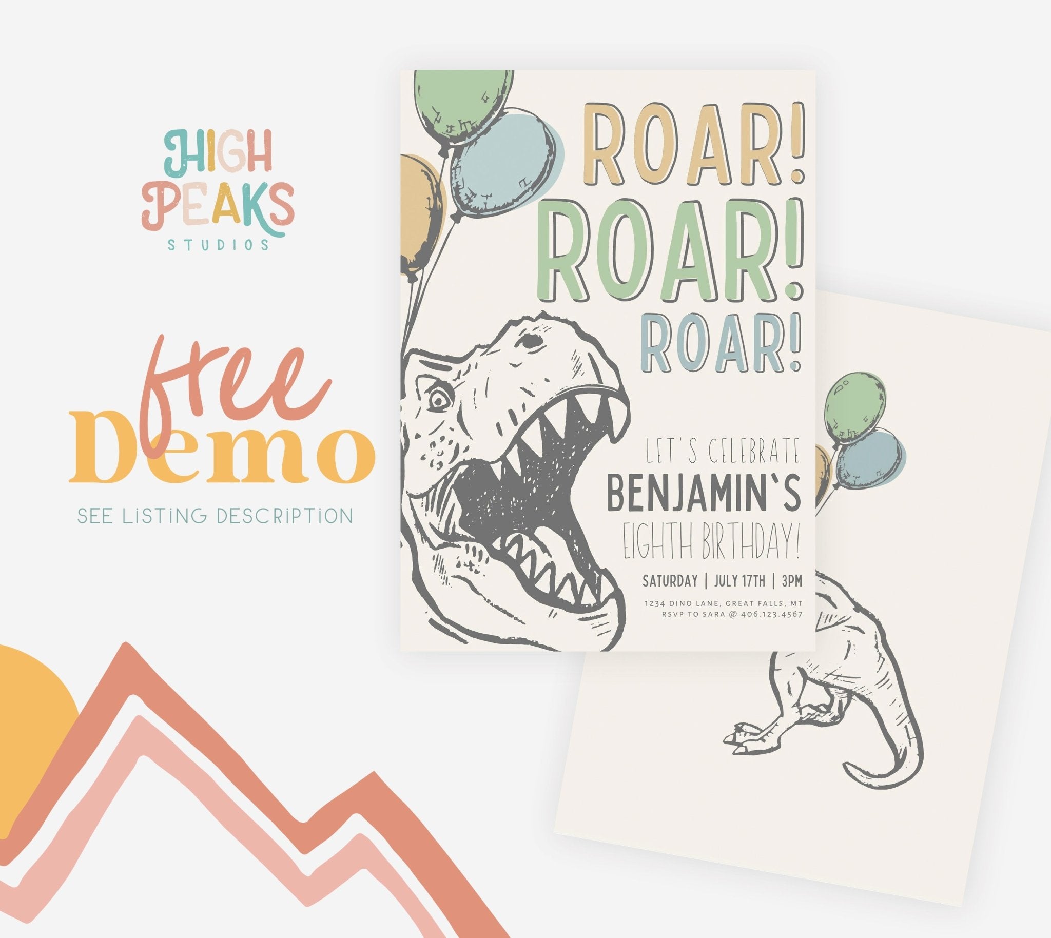 Dinosaur Birthday Party Invitation Printable - ANY AGE! – High Peaks ...