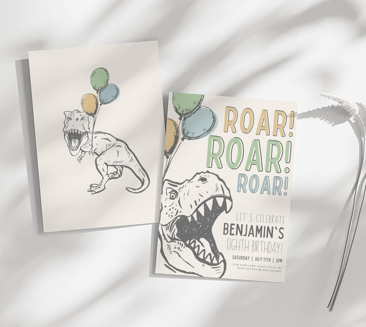Dinosaur Birthday Party Invitation Printable Template - ANY AGE! - High Peaks Studios