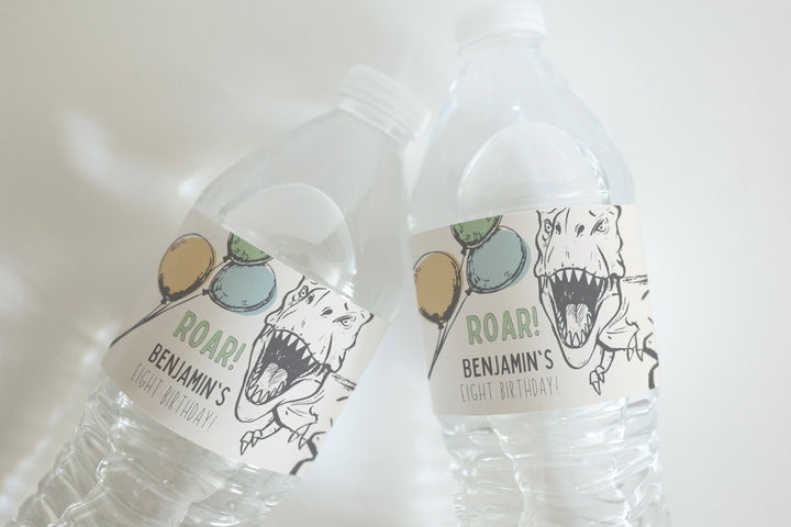 Dinosaur Party Water Bottle Label Printable - ANY AGE! - High Peaks Studios