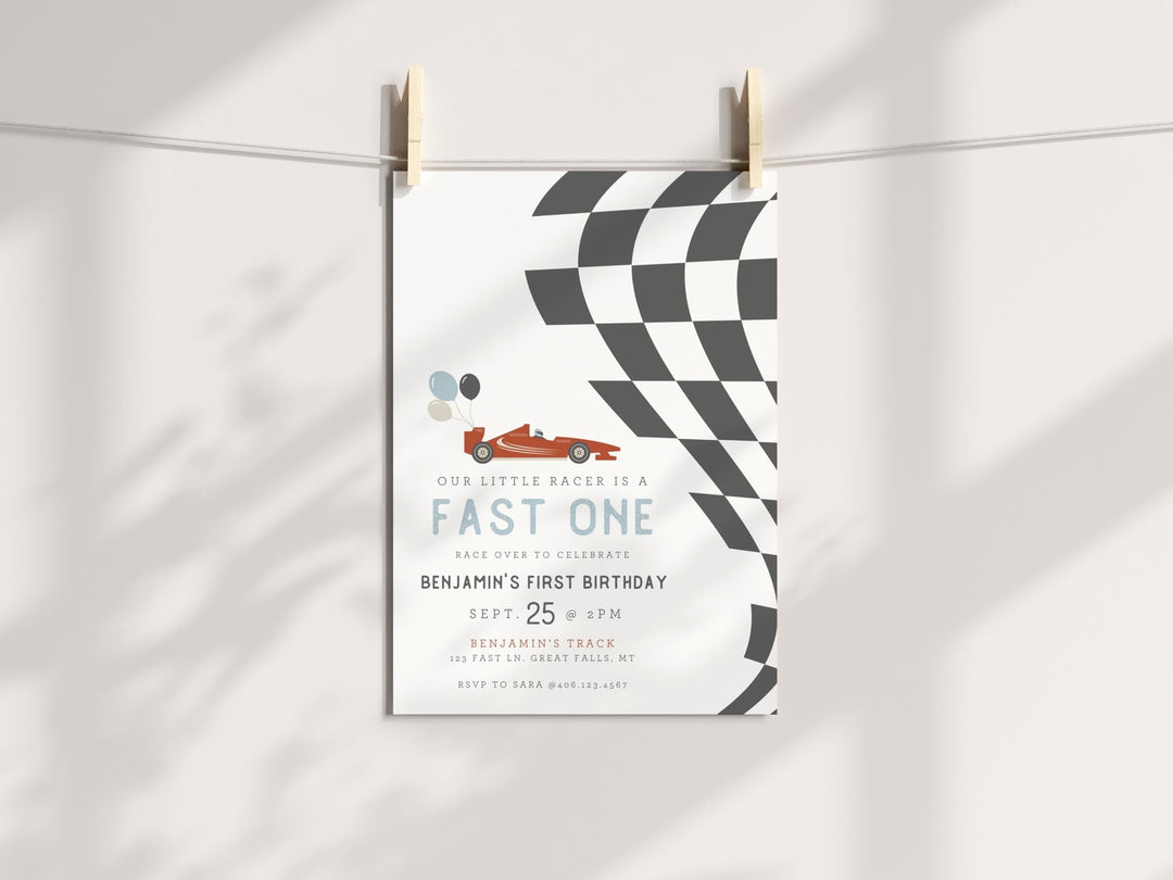Fast One Race Car Birthday Invitation - High Peaks Studios