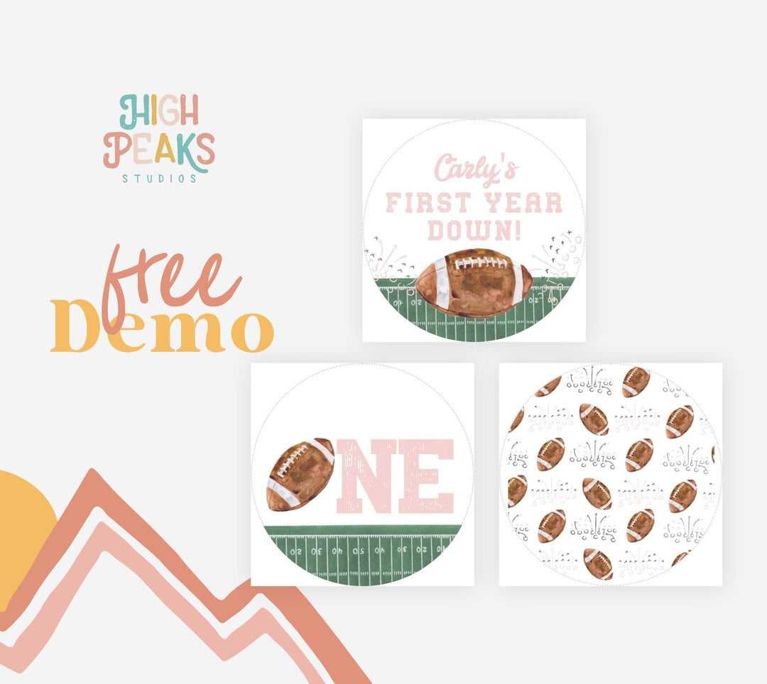 First Birthday Football Cupcake Topper Printables - Pink - High Peaks Studios