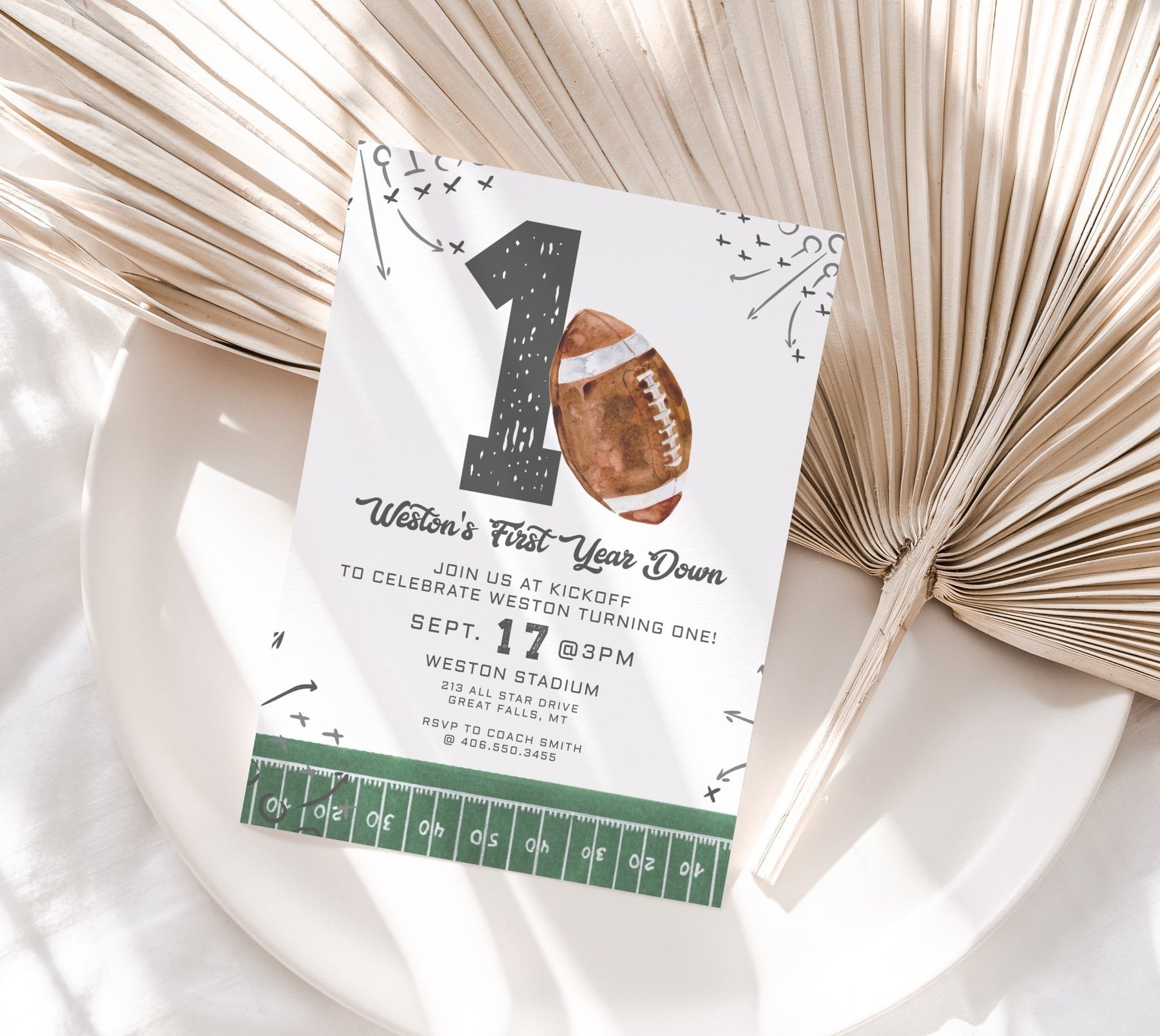First Down Invitation First Year Down Football Birthday Invitation Printable – High Peaks Studios