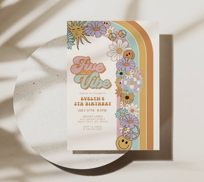 Five is a Vibe Groovy Retro Birthday Invitation - High Peaks Studios