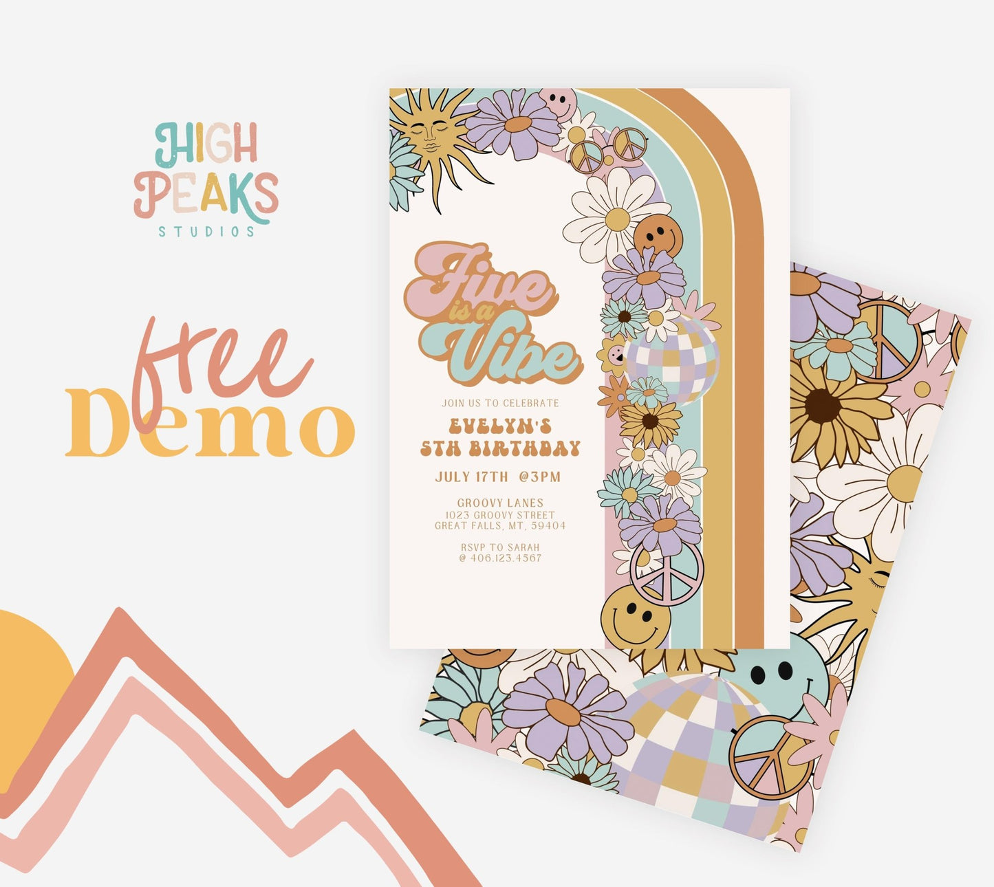 Five is a Vibe Groovy Retro Birthday Invitation - High Peaks Studios