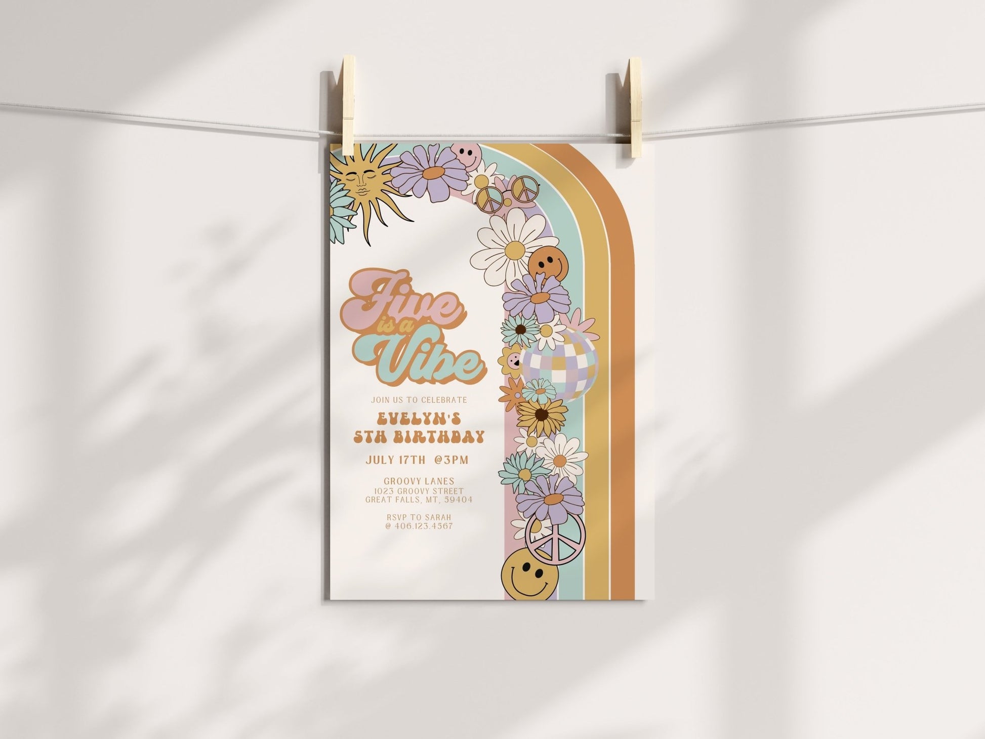 Five is a Vibe Groovy Retro Birthday Invitation - High Peaks Studios