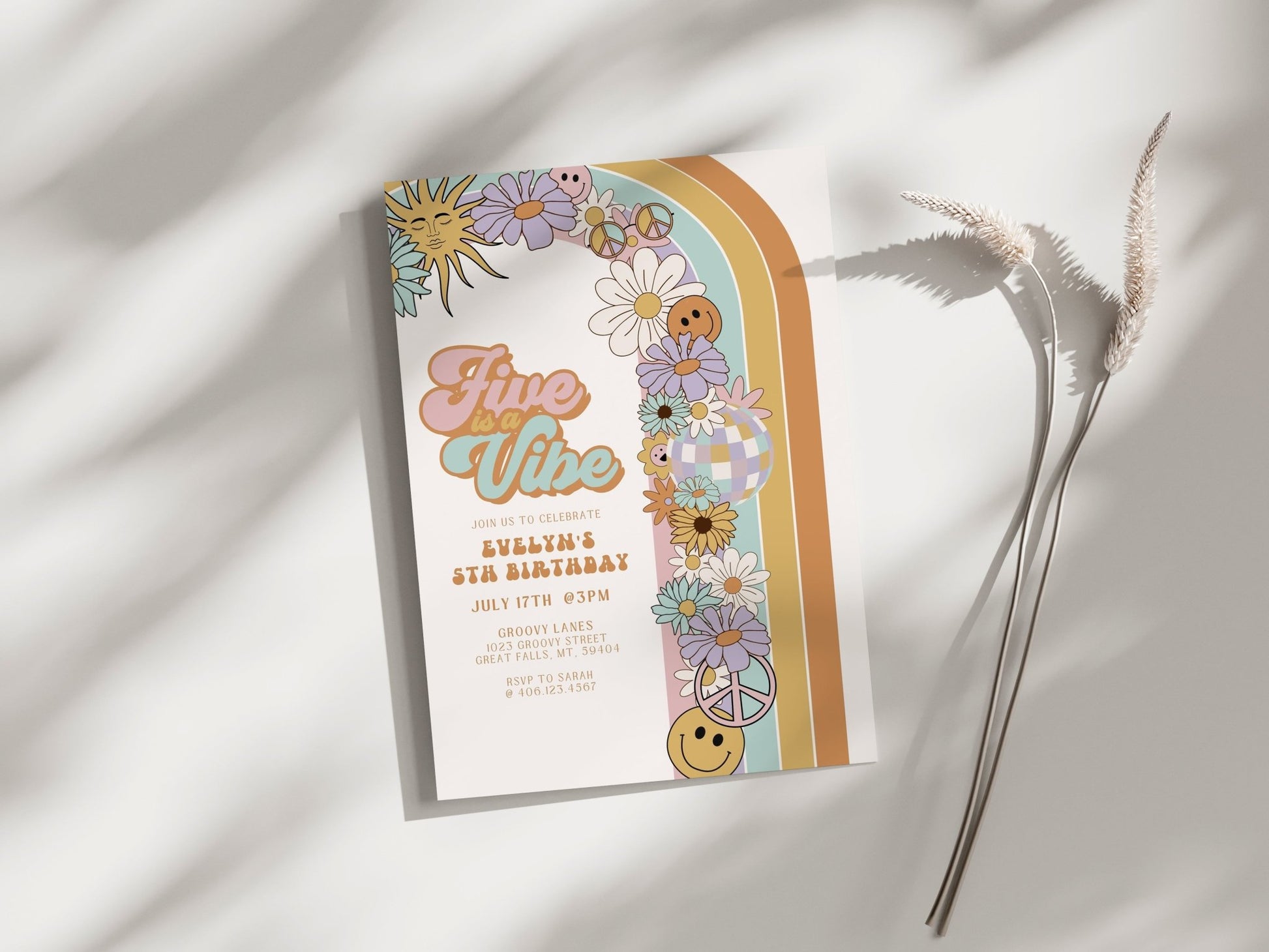 Five is a Vibe Groovy Retro Birthday Invitation - High Peaks Studios