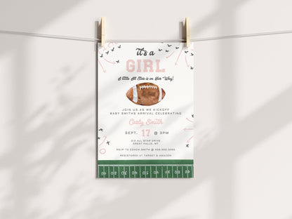 Football Baby Shower Invitation Printable - Girl - Pink - High Peaks Studios