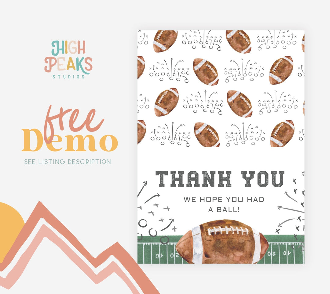 Football Birthday Folded Thank You Card Printable - High Peaks Studios