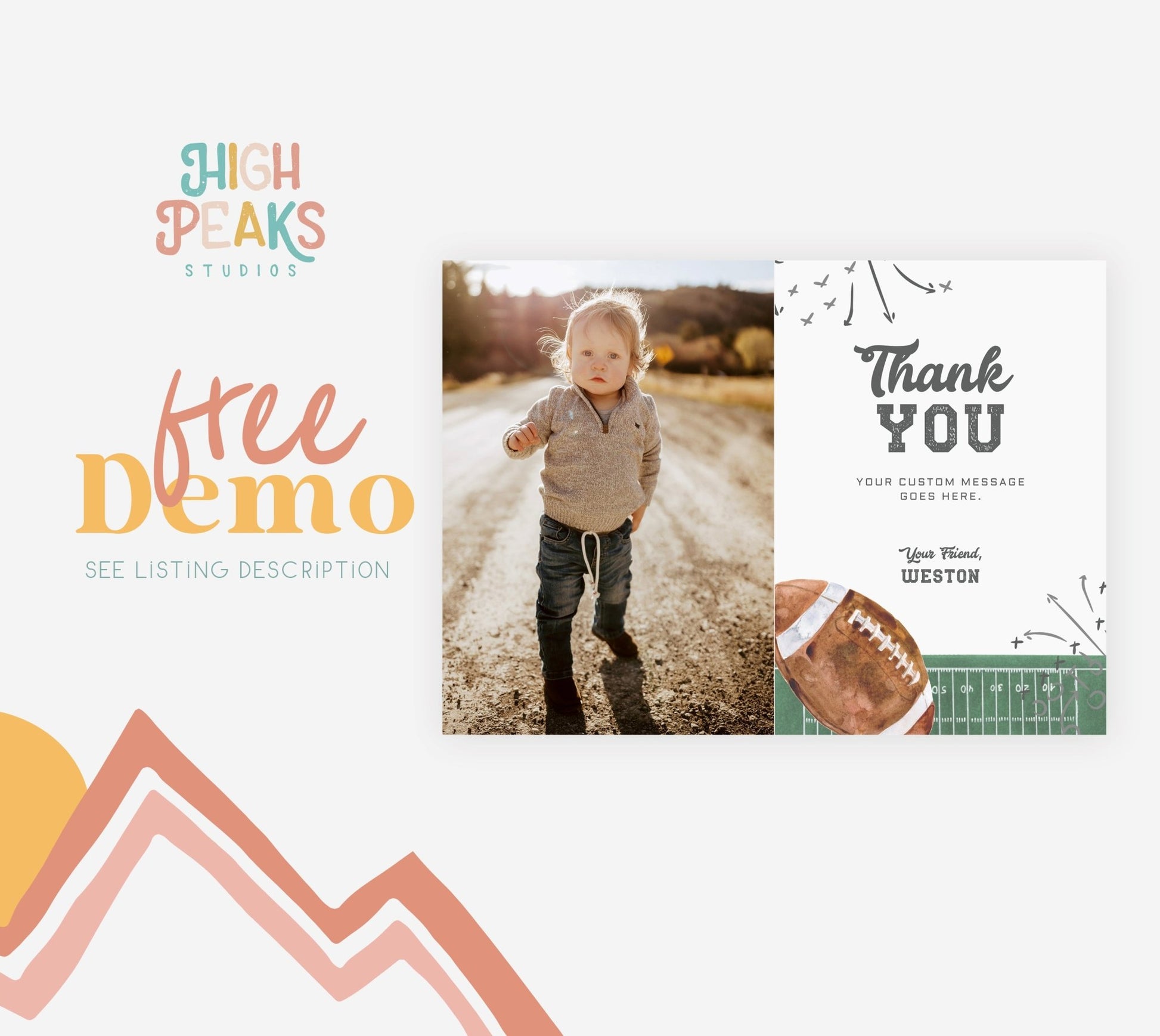 Football Birthday Photo Thank You Card Printable - High Peaks Studios