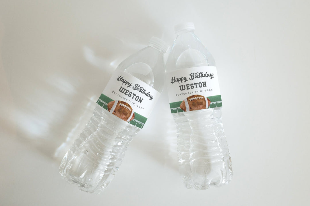 Football Birthday Water Bottle Label Printables - High Peaks Studios