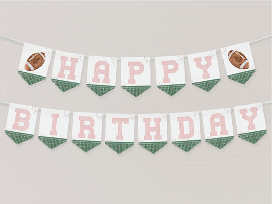 Football Happy Birthday Pennant Banner - Girl - High Peaks Studios