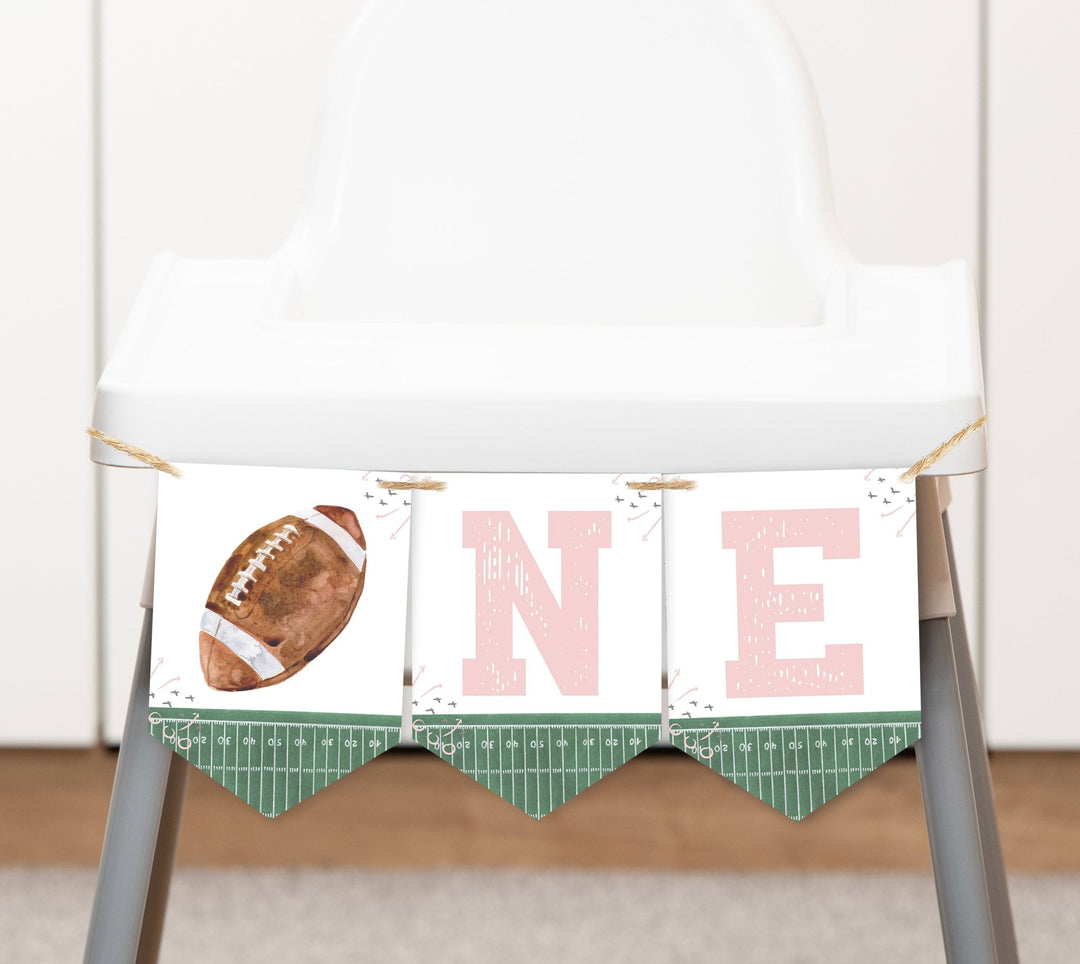 Football ONE High Chair Banner Sign - Pink - High Peaks Studios