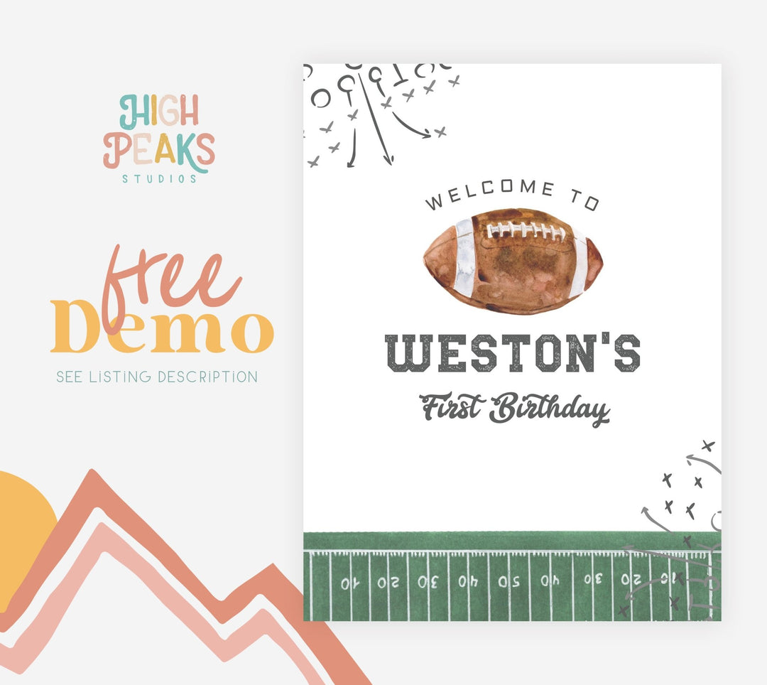 Football Party Welcome Sign - Any Age - High Peaks Studios