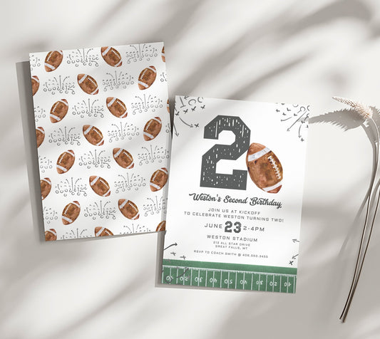 Football Second Birthday Invitation Printable - High Peaks Studios