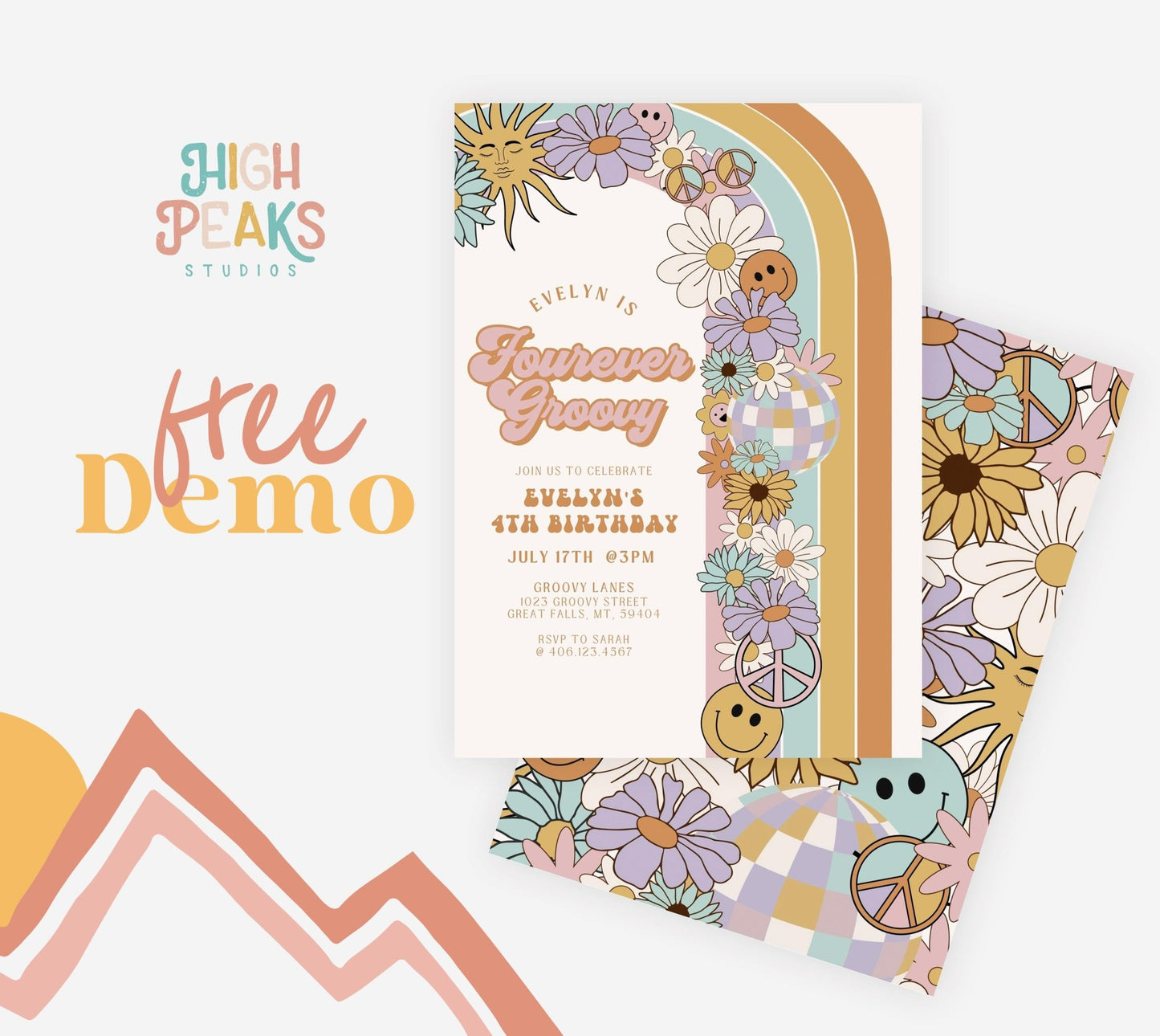 Fourever Groovy Retro Birthday Invitation - High Peaks Studios