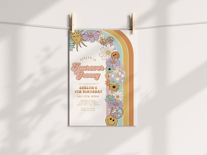 Fourever Groovy Retro Birthday Invitation - High Peaks Studios