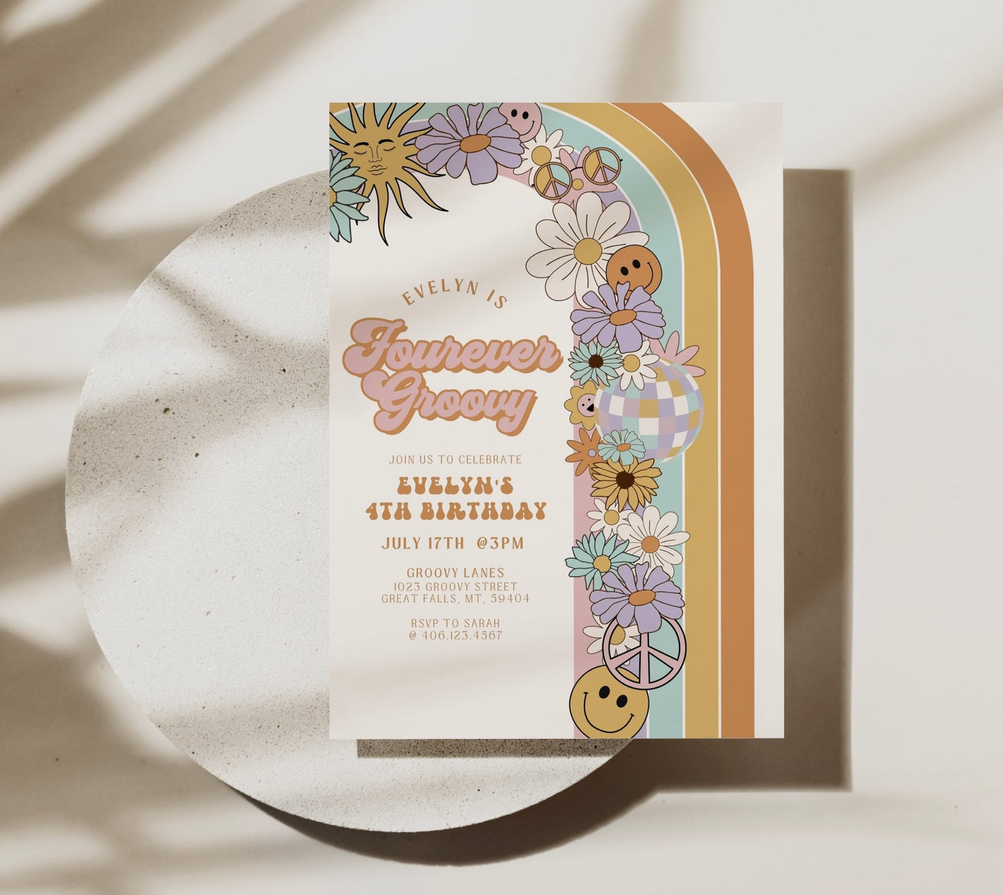 Fourever Groovy Retro Birthday Invitation - High Peaks Studios