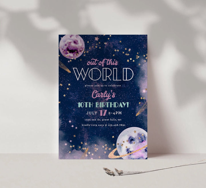 Galaxy Birthday Invitation Printable-Pink and Gold - High Peaks Studios