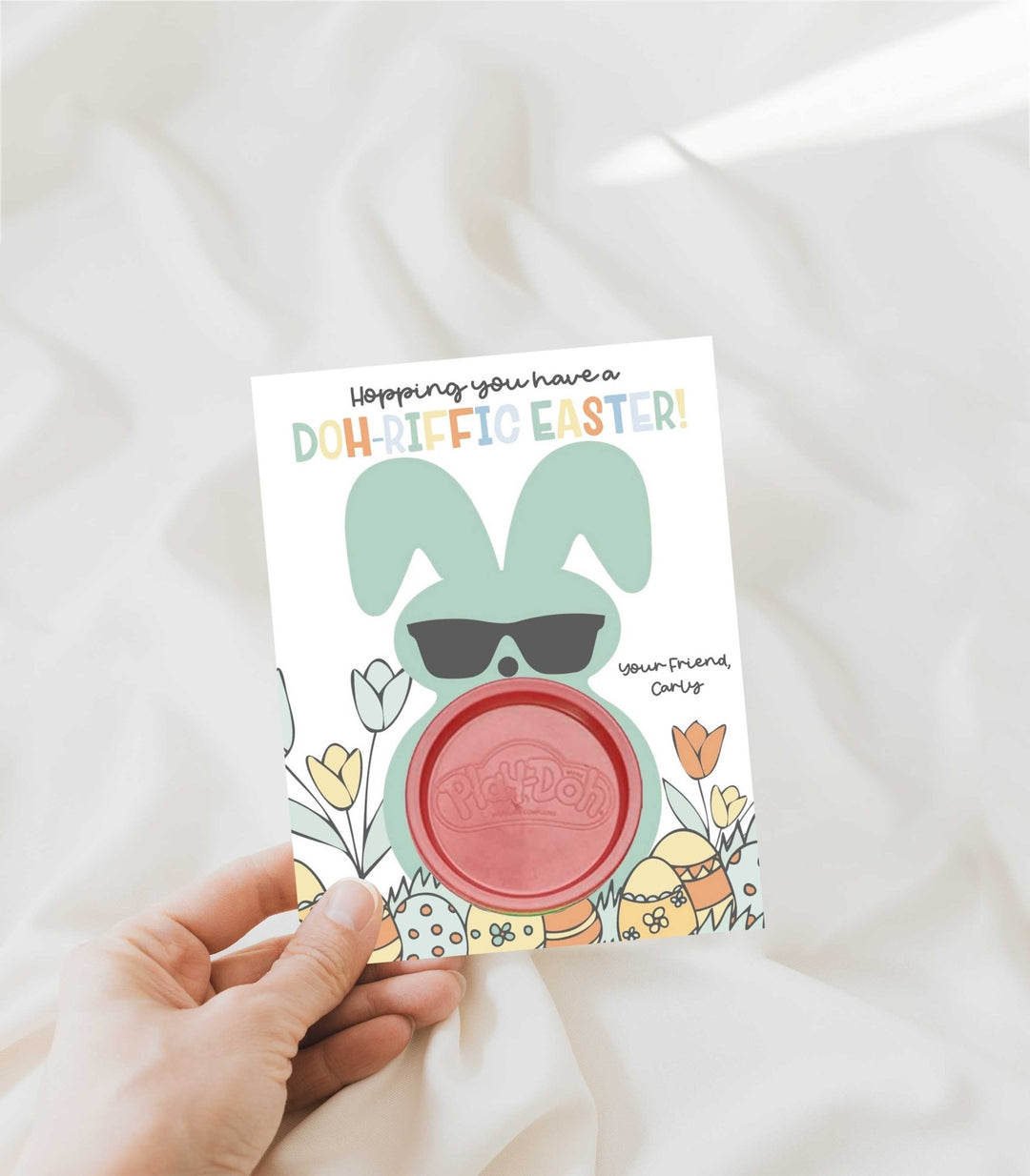 Green Easter Peep Play Doh Valentine Printable - High Peaks Studios