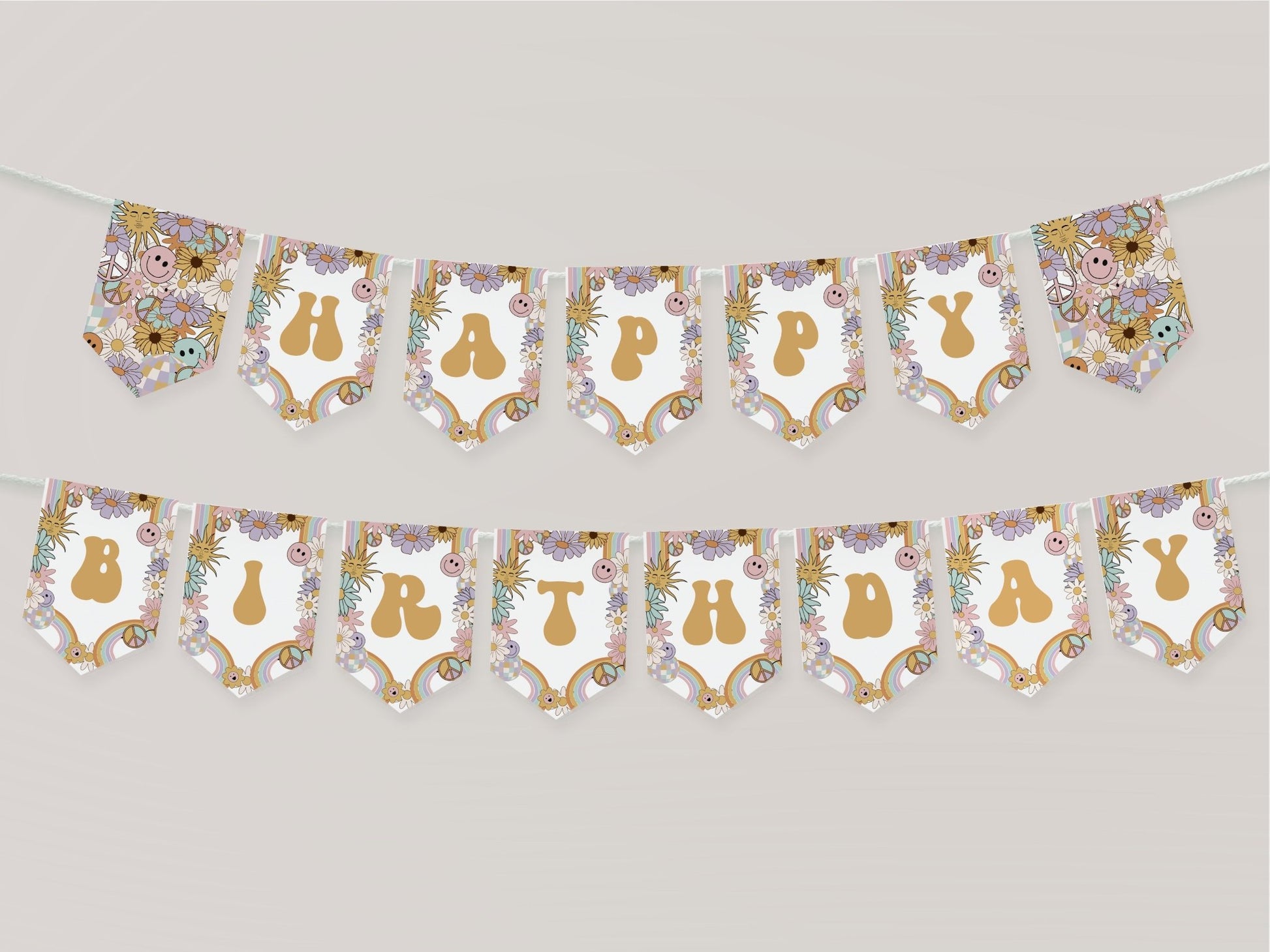 Groovy Retro Happy Birthday Pennant Banner - High Peaks Studios