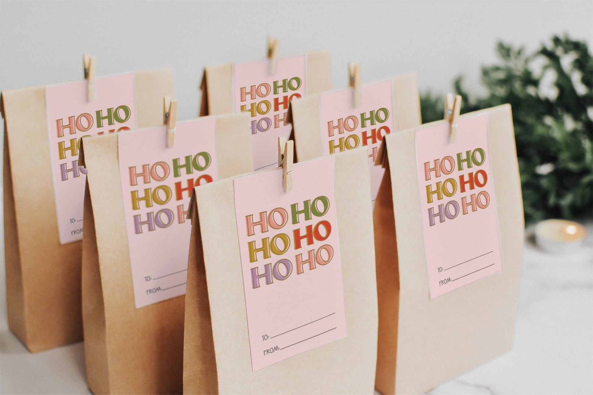 HO HO HO Colorful Christmas Gift Tag Printable - High Peaks Studios