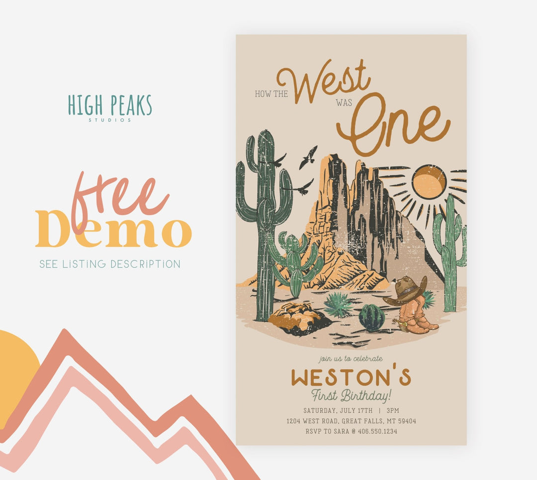 How The West Was ONE Birthday EVITE - High Peaks Studios