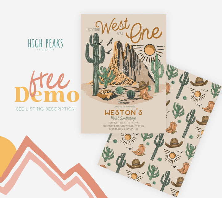 How The West Was ONE Birthday Invitation Printable - High Peaks Studios