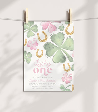 Lucky One Birthday Invitation Girl Printable - High Peaks Studios