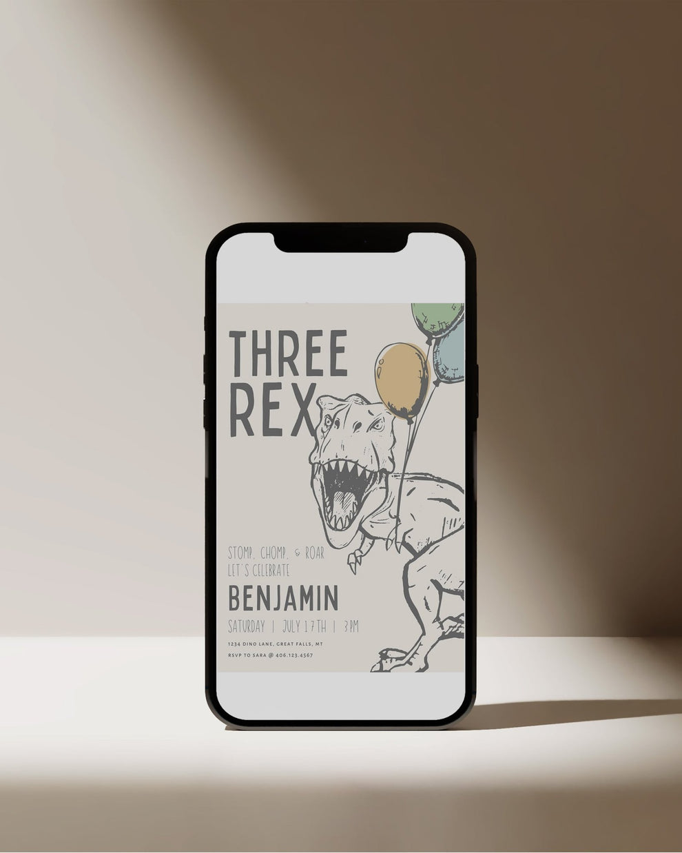 Modern Three Rex Dinosaur Birthday Party Invitation – High Peaks ...