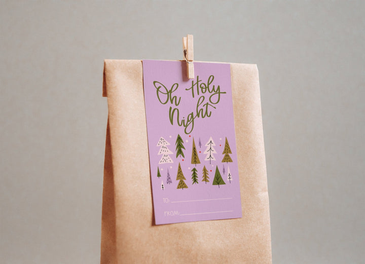 Oh Holy Night Christmas Gift Tag Printable - Colorful - High Peaks Studios