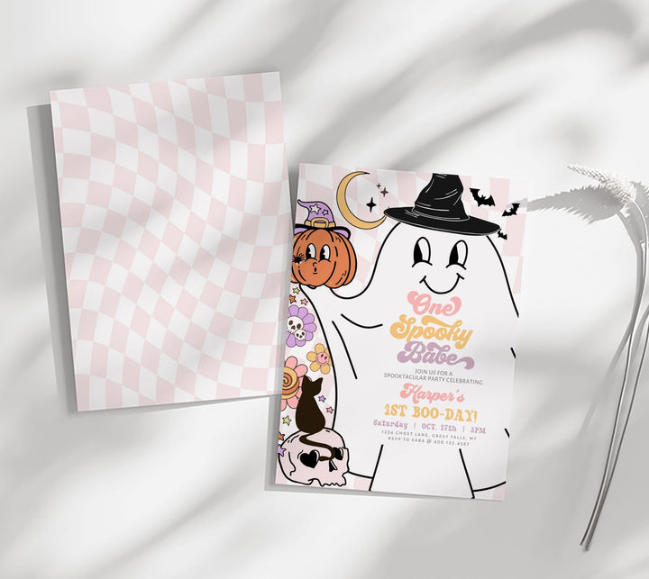 One Spooky Babe Halloween Birthday Invitation Printable Template - High Peaks Studios