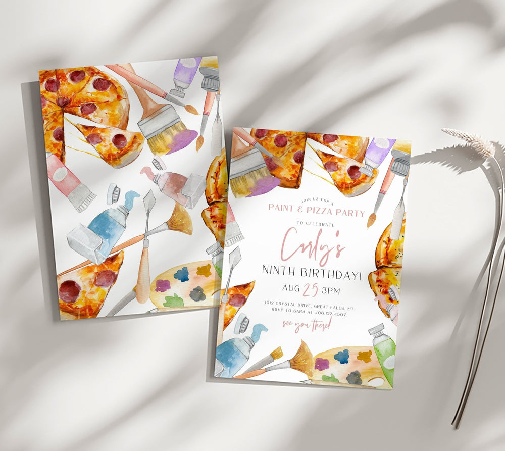 Painting Art And Pizza Birthday Invitation Printable - High Peaks Studios