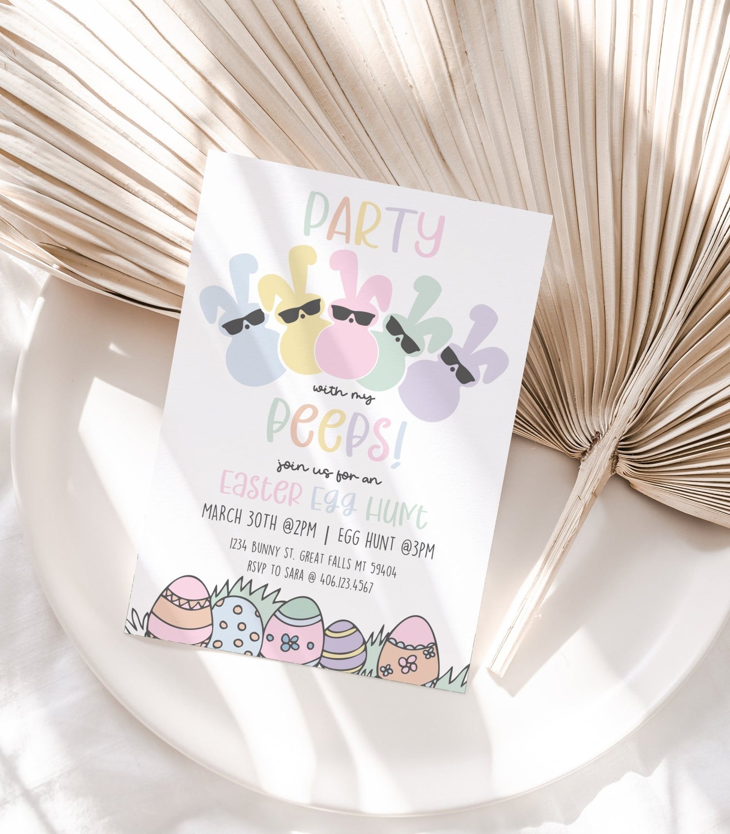 Pastel Peeps Easter Egg Hunt Invitation Printable - High Peaks Studios