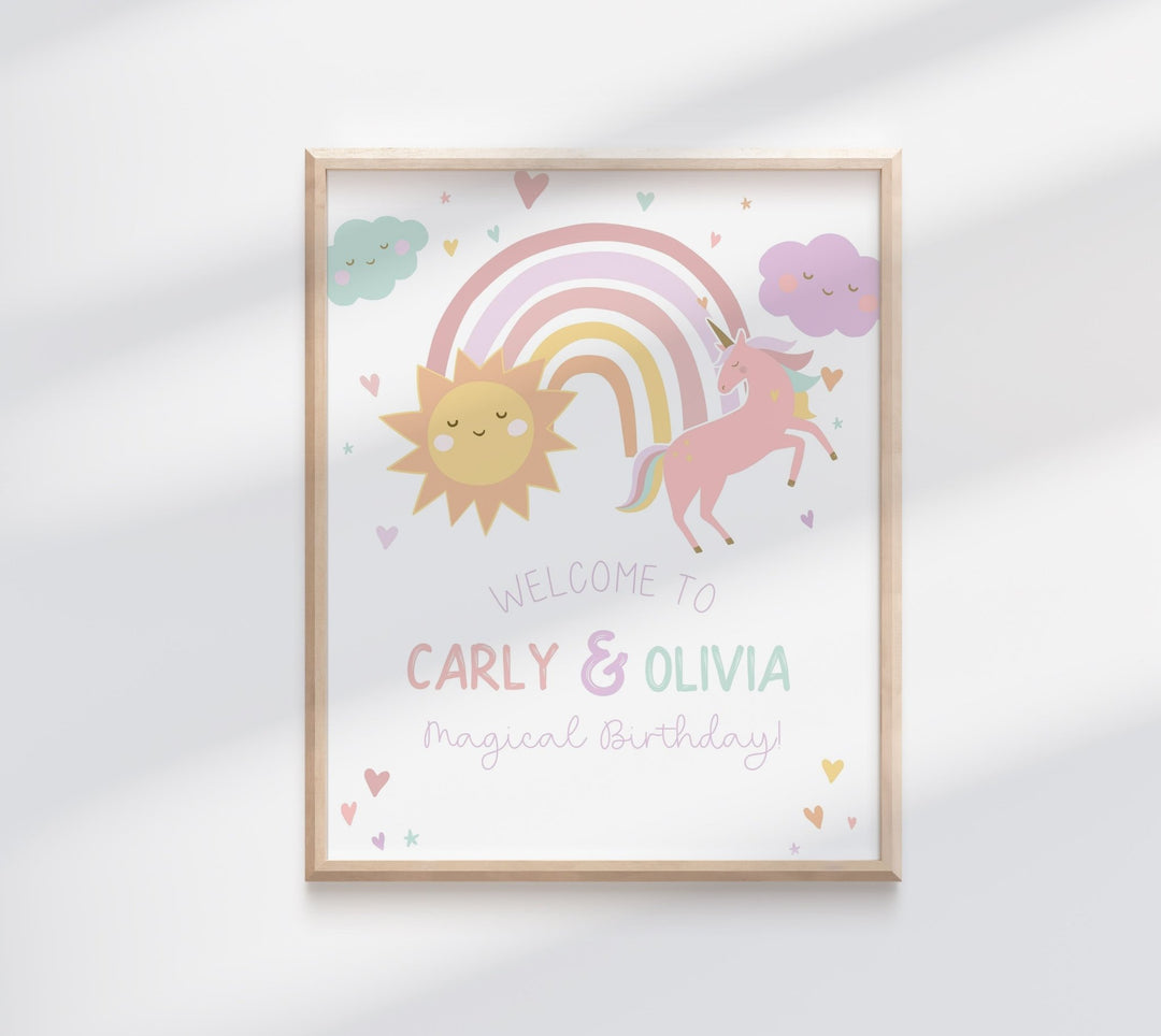 Pastel Unicorn and Sun Joint Birthday Welcome Sign Printable Template - Great for Any Age! - High Peaks Studios