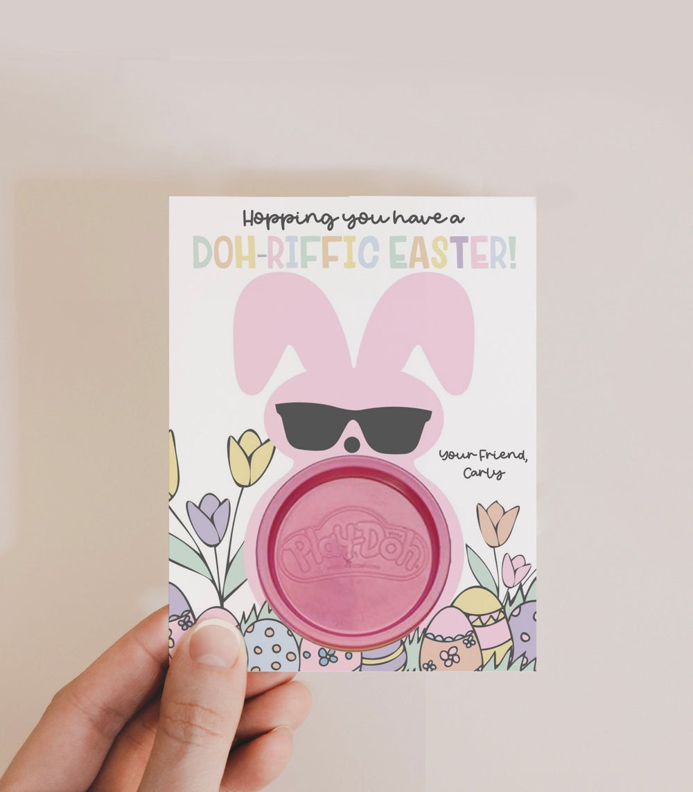 Pink Easter Peep Play Doh Valentine Printable - High Peaks Studios