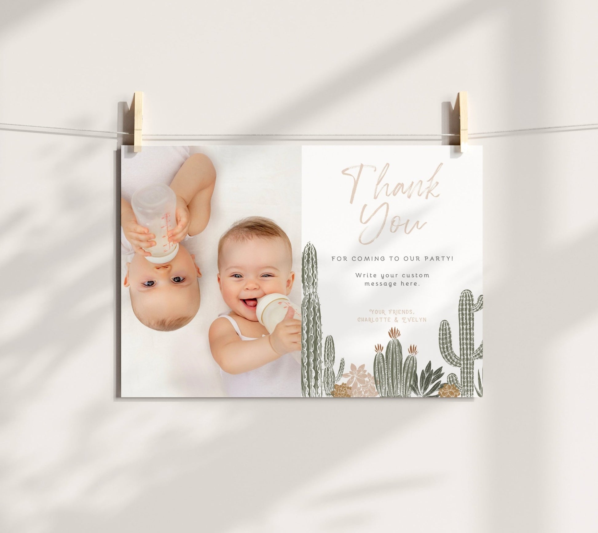 Prickly Pair Twins Birthday Photo Thank You Card - High Peaks Studios