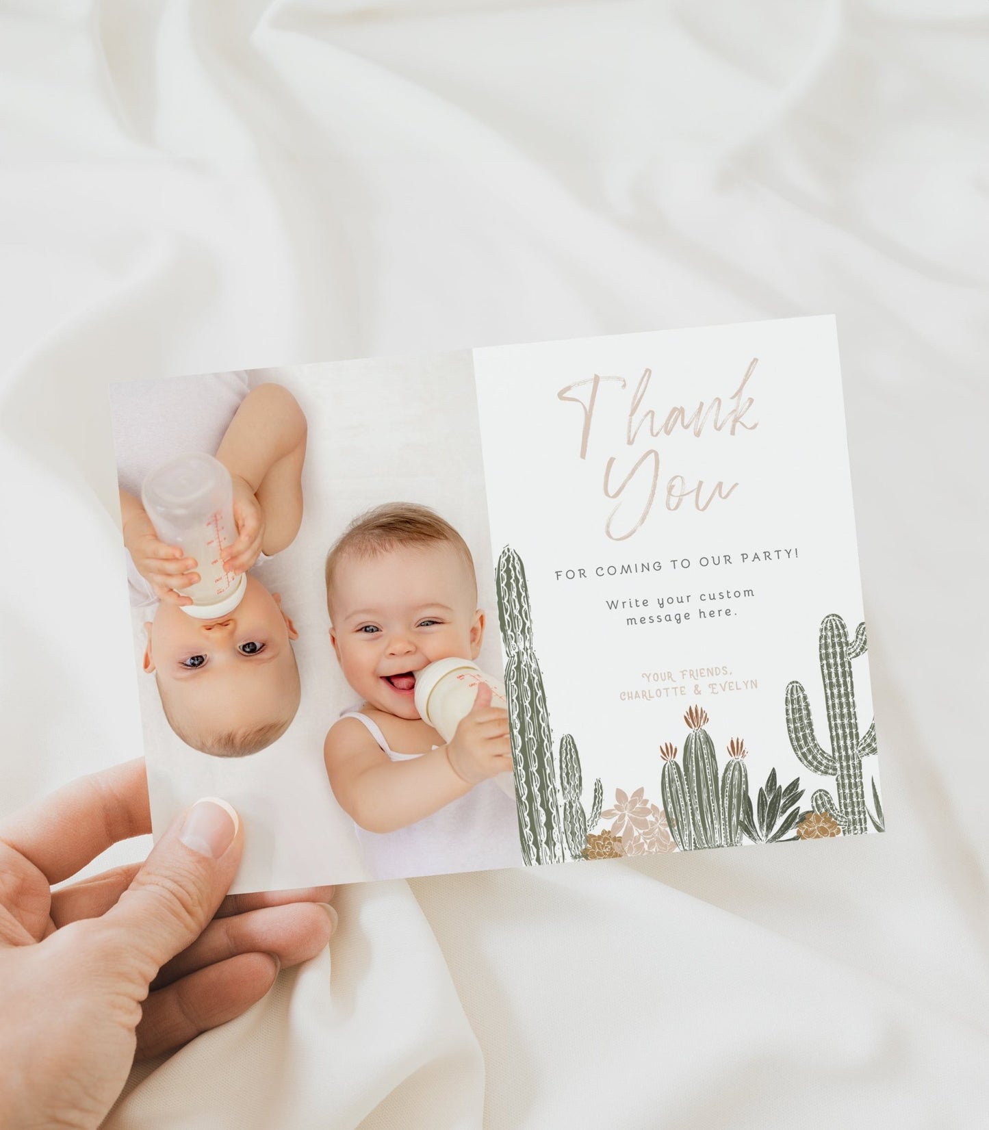 Prickly Pair Twins Birthday Photo Thank You Card - High Peaks Studios