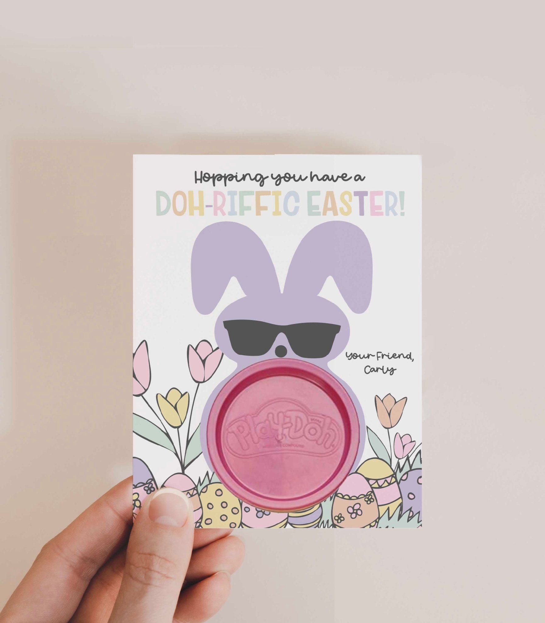 Purple Easter Peep PlayDoh Valentine Printable - High Peaks Studios