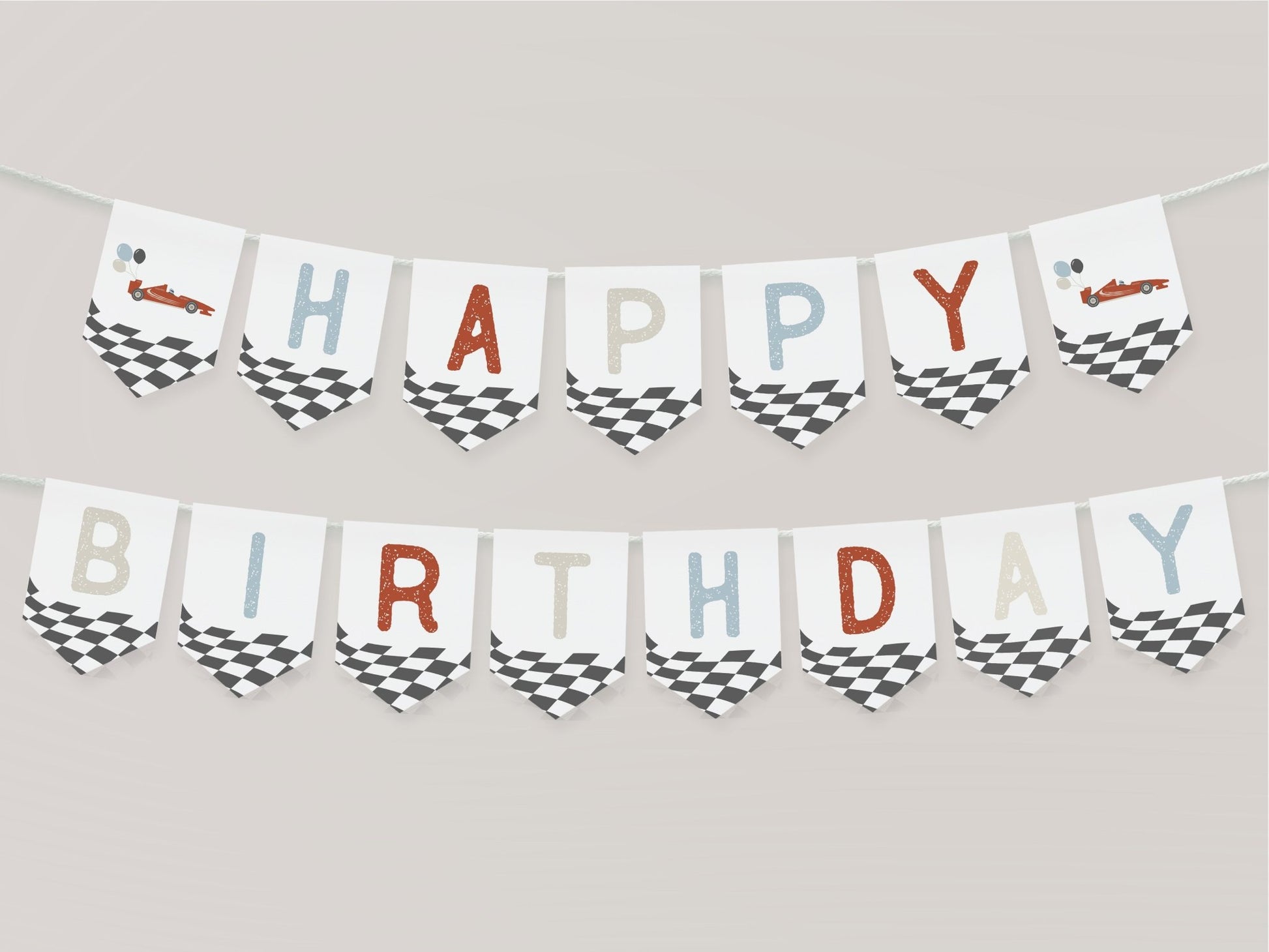 Race Car Happy Birthday Pennant Banner - High Peaks Studios