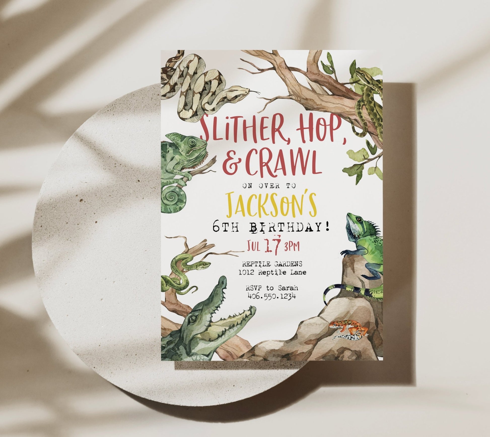 Reptile Birthday Invitation Printable Template - High Peaks Studios