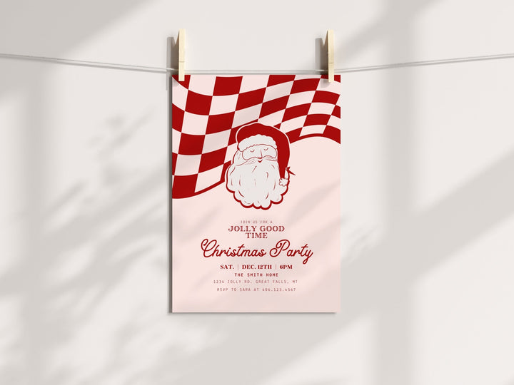 Retro Christmas Party Invitation Printable - Pink and Red - High Peaks Studios