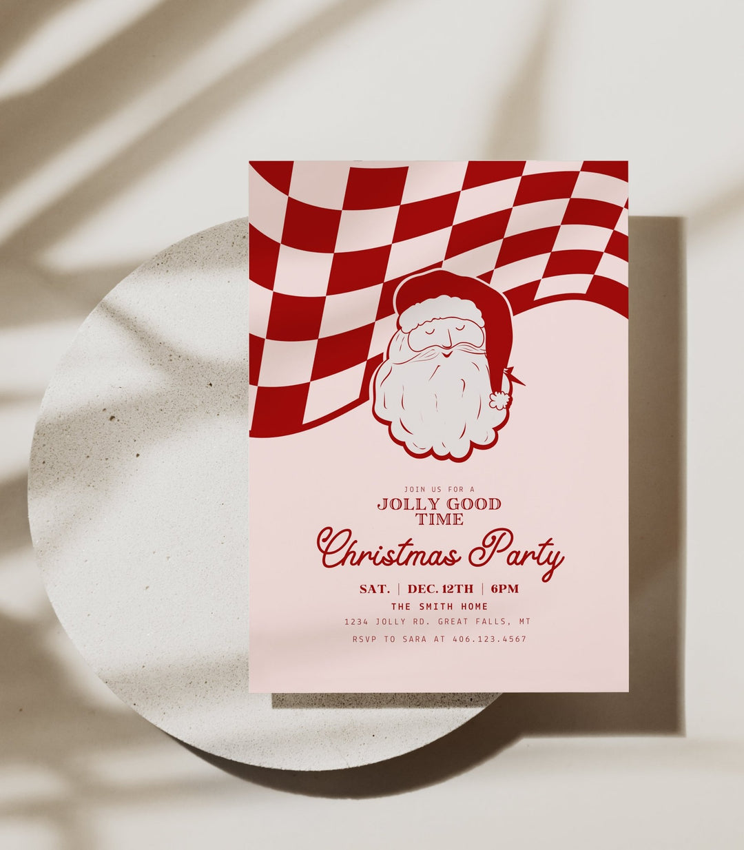 Retro Christmas Party Invitation Printable - Pink and Red - High Peaks Studios