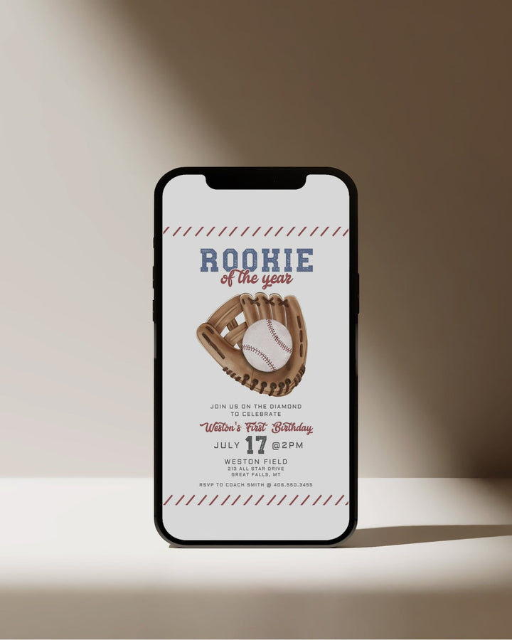 Rookie of the Year Baseball First Birthday Invitation Printable - High Peaks Studios